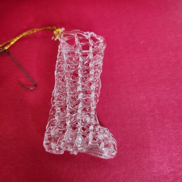 Vintage 4 Spun Glass Christmas Ornament Set. Heart, Sleigh, Stocking, Bell - Picture 4 of 7